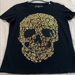 Philipp Plein Embellished Tshirt with Skull